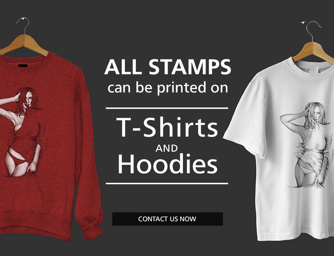 Stamps on tshirts and hoodies