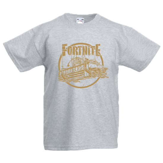 Fortnite Battle Bus Gold Kids T-Shirt with print