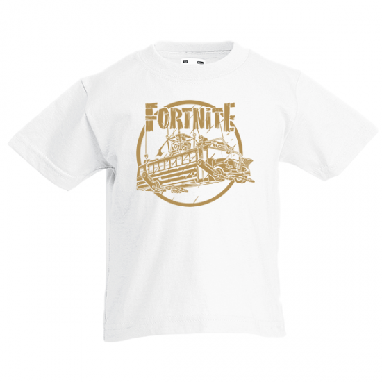 Fortnite Battle Bus Gold Kids T-Shirt with print