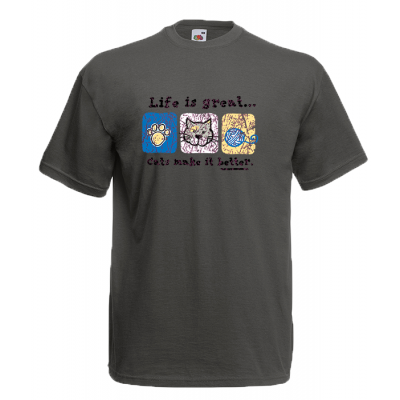 Life Is Great Cats T-Shirt με στάμπα