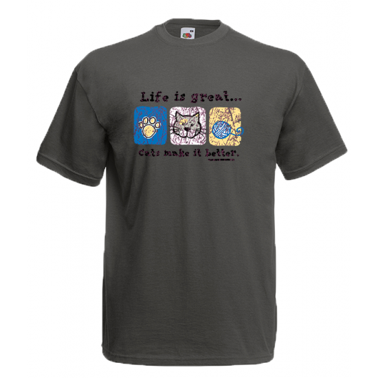 Life Is Great Cats T-Shirt με στάμπα