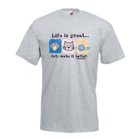 Life Is Great Cats T-Shirt με στάμπα