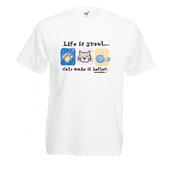 Life Is Great Cats T-Shirt με στάμπα