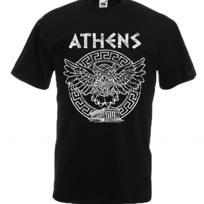 Owl Athens Circle Greek Key T-Shirt with print