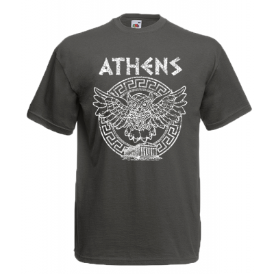 Owl Athens Circle Greek Key T-Shirt with print
