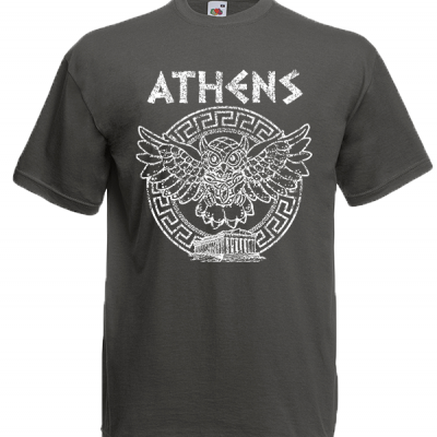 Owl Athens Circle Greek Key T-Shirt with print