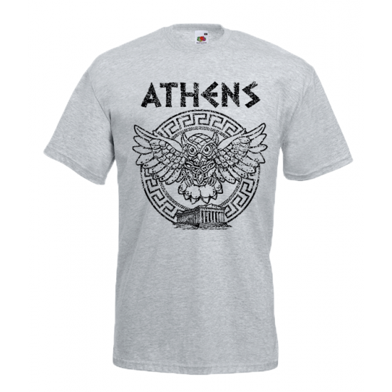 Owl Athens Circle Greek Key T-Shirt with print