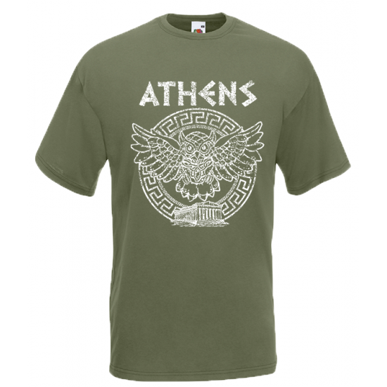 Owl Athens Circle Greek Key T-Shirt with print