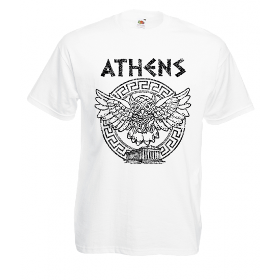 Owl Athens Circle Greek Key T-Shirt with print